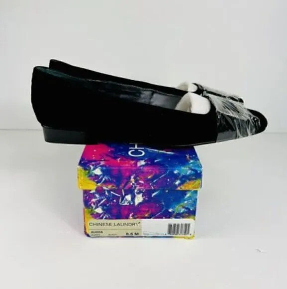CHINESE Laundry Rhoda Suede Shoes Black Silver Buckle Size 8.5 NIB