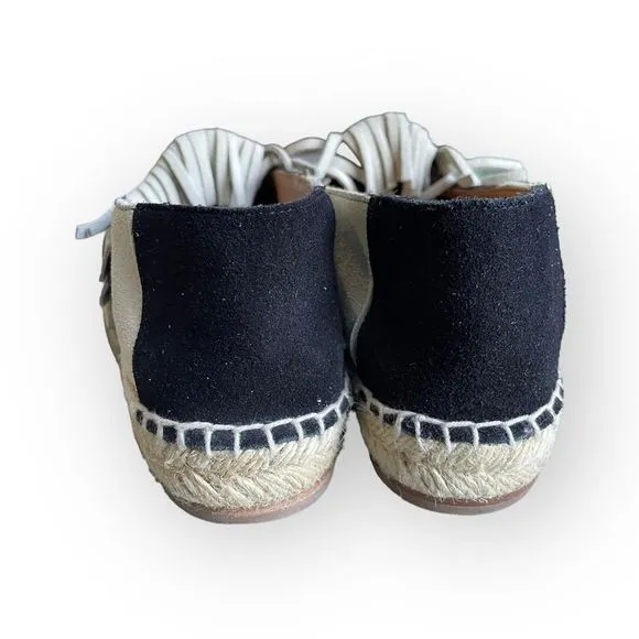 CHLOE Suede Black and Cream Stripe Fringe Trim Espadrille Shoes 36
