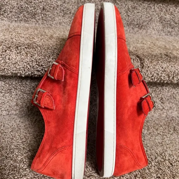 Christian Louboutin Men's Orange Suede Double Monk Strap Shoes
