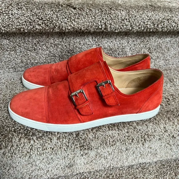Christian Louboutin Men's Orange Suede Double Monk Strap Shoes