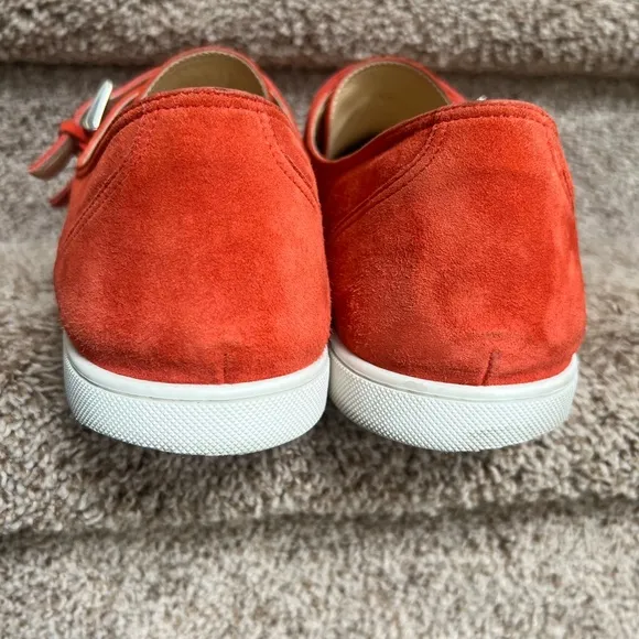 Christian Louboutin Men's Orange Suede Double Monk Strap Shoes