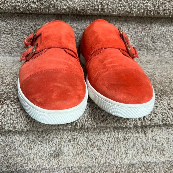 Christian Louboutin Men's Orange Suede Double Monk Strap Shoes