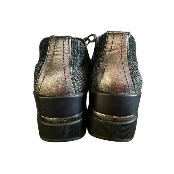 Cinzia Soft Wedge Metallic Silver Black Shoes Sneakers Lace Up 40 Italy US 9