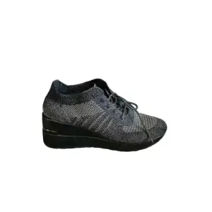Cinzia Soft Wedge Metallic Silver Black Shoes Sneakers Lace Up 40 Italy US 9