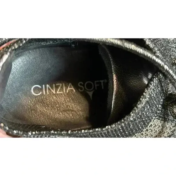 Cinzia Soft Wedge Metallic Silver Black Shoes Sneakers Lace Up 40 Italy US 9
