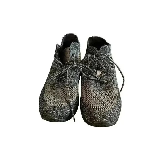 Cinzia Soft Wedge Metallic Silver Black Shoes Sneakers Lace Up 40 Italy US 9