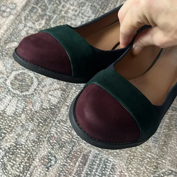 Clarks Artisan Suede Tarah Brae Colorblock Navy Blue Green Block Heels Pumps 11