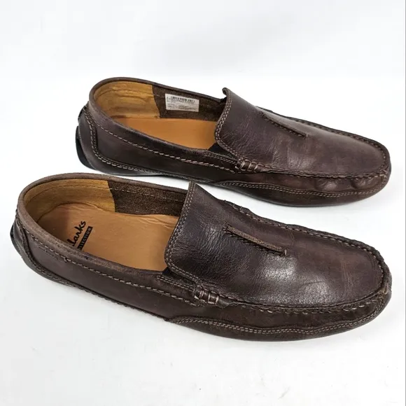 Clarks Ashmont Race Driving Loafers Mens Size 10.5 Brown Leather Shoes Moccasin