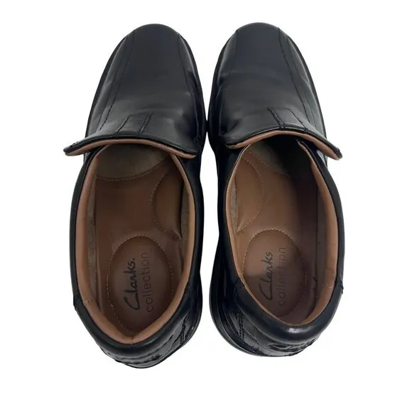 Clarks Escalade Step Black Leather Slip On Ortholite Comfort Dress Loafers USA