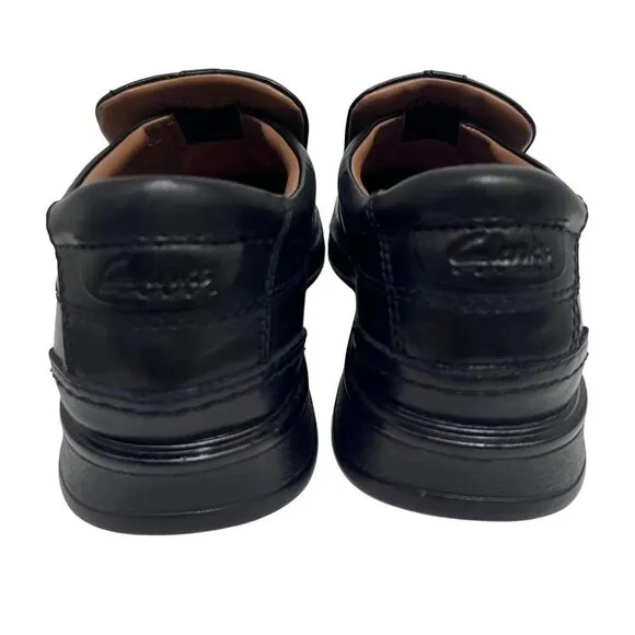 Clarks Escalade Step Black Leather Slip On Ortholite Comfort Dress Loafers USA