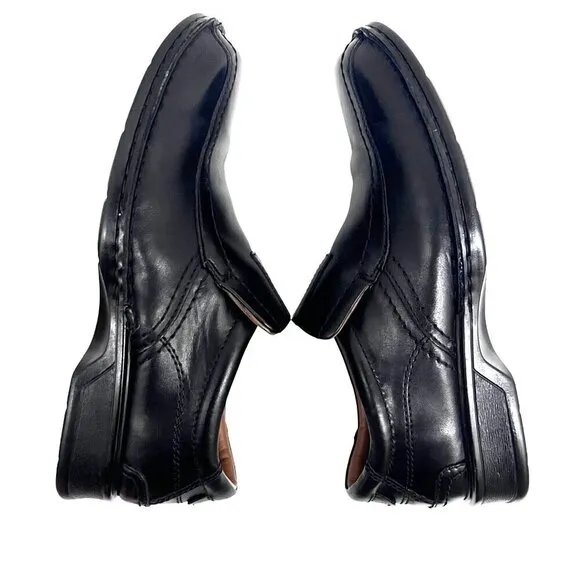 Clarks Escalade Step Black Leather Slip On Ortholite Comfort Dress Loafers USA