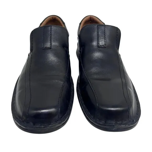 Clarks Escalade Step Black Leather Slip On Ortholite Comfort Dress Loafers USA