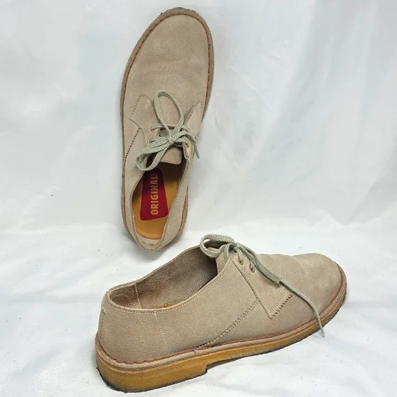 Clarks Original Desert Khan Tan Soft Leather Comfort Oxfords Men's Size 7