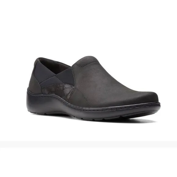 Clarks Women Black Cora Lilac Shoes, Size 10
