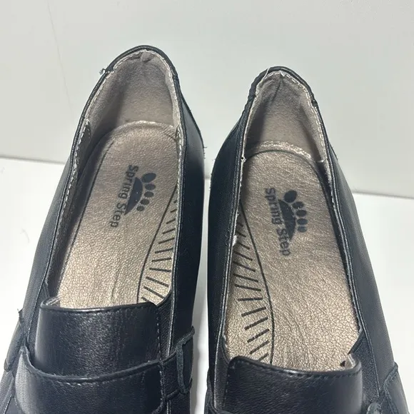 Classic Black Women's 38 spring step leather heeled loafers comfortable classy