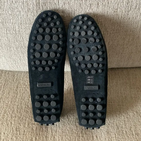 COACH Nixie Studded Black Suede Driving Moccasin