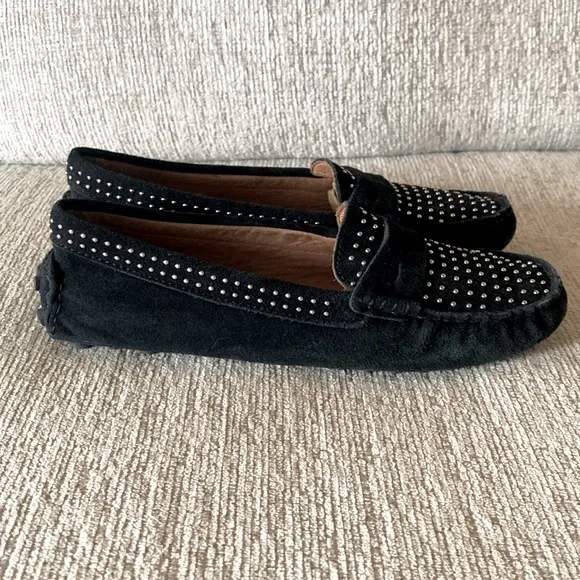 COACH Nixie Studded Black Suede Driving Moccasin
