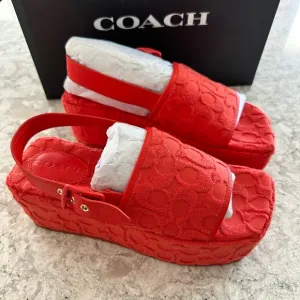 Coach Women's Noelle Terry Cloth Platform Sandals size 9 color Red Orange