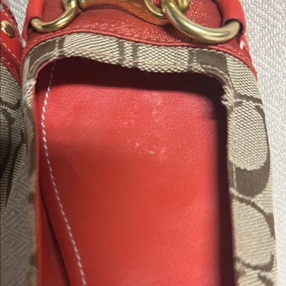 Coach Women's Tan and Red Loafers