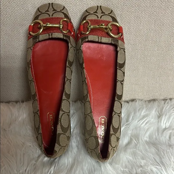 Coach Women's Tan and Red Loafers