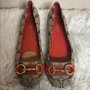 Coach Women's Tan and Red Loafers