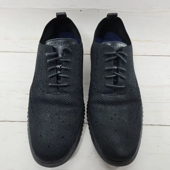 Cole Haan 2 ZeroGrand Stitchlite Wingtip‎ Oxford Men 12 Lazer Black Shoes C28527