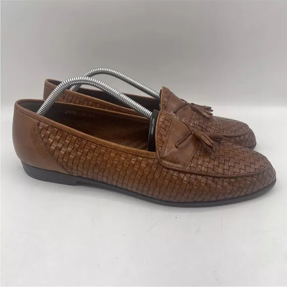 Cole Haan Bragano BrownTassel Woven Leather LoafersItaly Dress Shoes Mens 11