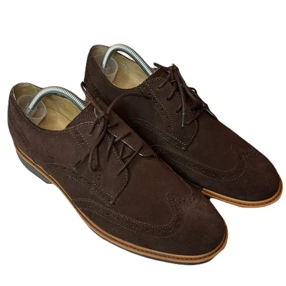 Cole Haan Grand OS 9 Brown Suede Wing Tip Oxford Dress Shoes Academia Derby