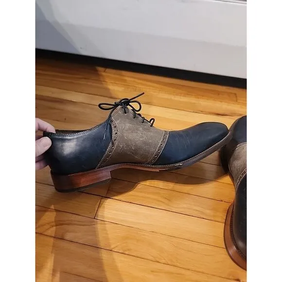Cole Haan Gray Blue Saddle Oxford Shoes Suede Leather C14597 Men’s Size 10