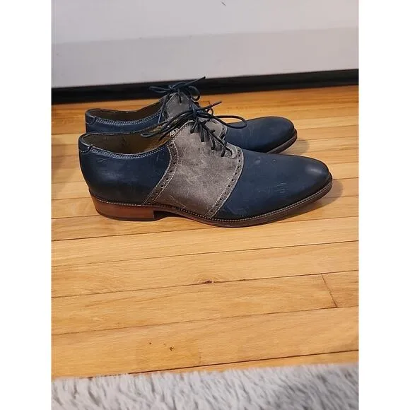 Cole Haan Gray Blue Saddle Oxford Shoes Suede Leather C14597 Men’s Size 10