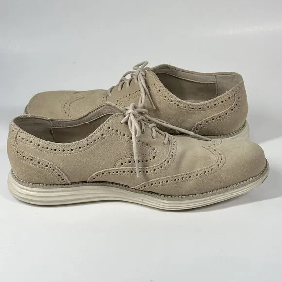 Cole Haan Lunargrand Wingtip Cream Beige Suede Shoes C24917  Mens Size 10 M