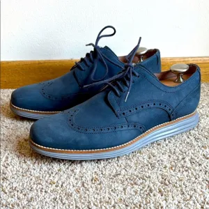 Cole Haan Men’s Grand OS OriginalGrand Blue Suede Wing Tip Oxford Brogue Shoes