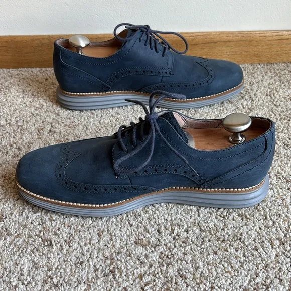 Cole Haan Men’s Grand OS OriginalGrand Blue Suede Wing Tip Oxford Brogue Shoes