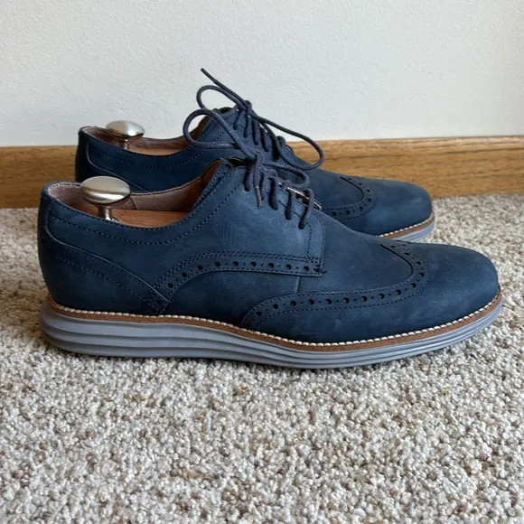Cole Haan Men’s Grand OS OriginalGrand Blue Suede Wing Tip Oxford Brogue Shoes