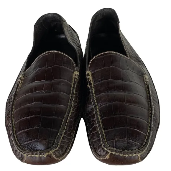 Cole Haan Mens Sz 12 Loafers Shoes Moccasins Crocodile Alligator Leather Brown