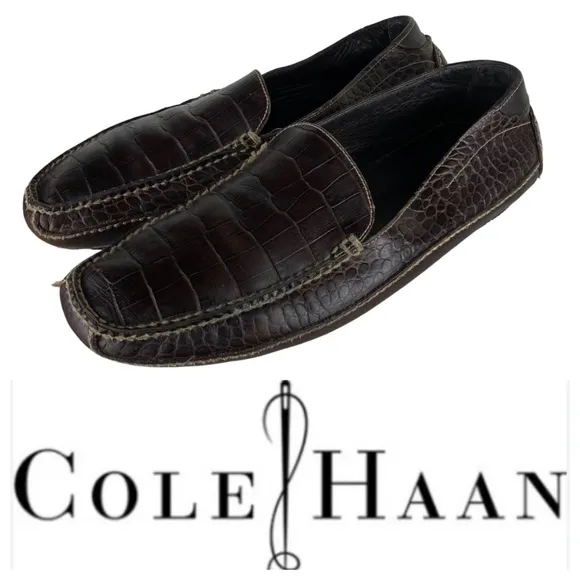 Cole Haan Mens Sz 12 Loafers Shoes Moccasins Crocodile Alligator Leather Brown