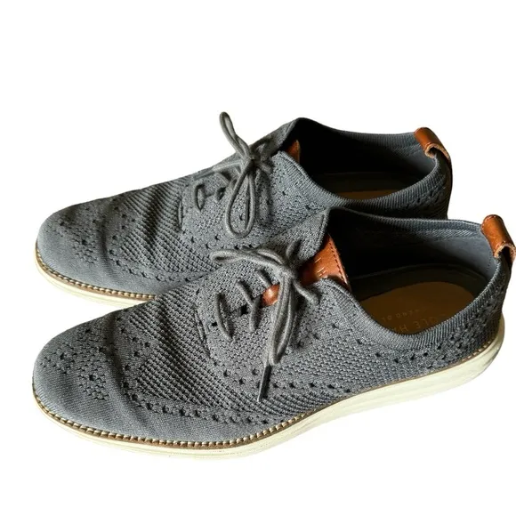 Cole Haan Original Grand Men’s Grey Wingtip Oxford Shoes Knit size 9