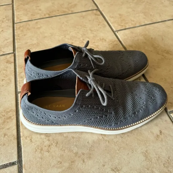 Cole Haan Original Grand Men’s Grey Wingtip Oxford Shoes Knit size 9