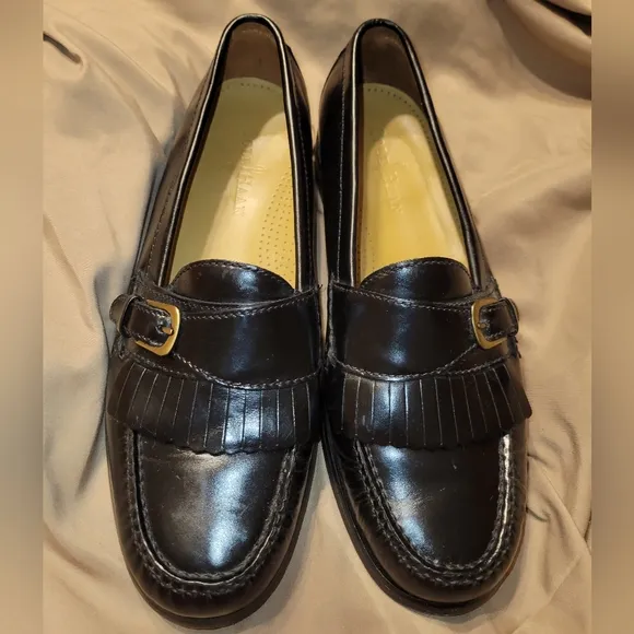 Cole Haan Pinch Buckle Kiltie Munk Strap Loafers Black Shoes 12D