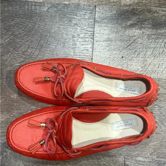 Cole Haan Red Moccasin Shoes with Tassel Detail