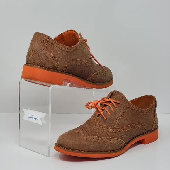 Cole Haan Women's Size 5 B Alisa Wingtip Suede Oxford Shoes Orange D38959