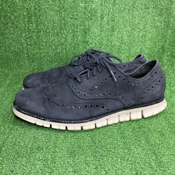Cole Haan Zerogrand Shoes Black Suede Oxford Wingtip C12981 Men's Size 11.5