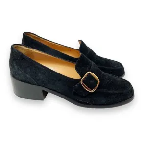 Cole Haan Black Suede Leather Gold Buckle Heeled Loafer Made in Italy Women’s 7B