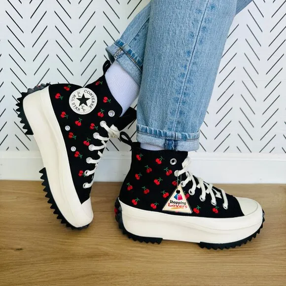 🍒Converse Run Star Hike Cherries Women Shoes Size 6.5 Platform Hi Black A08113C