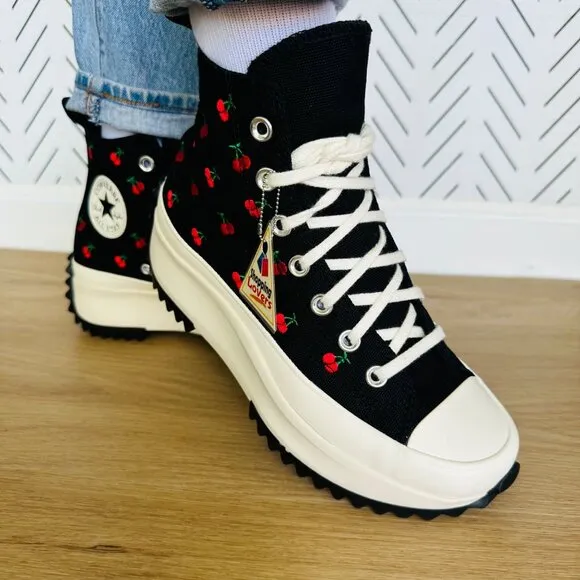 🍒Converse Run Star Hike Cherries Women Shoes Size 6.5 Platform Hi Black A08113C
