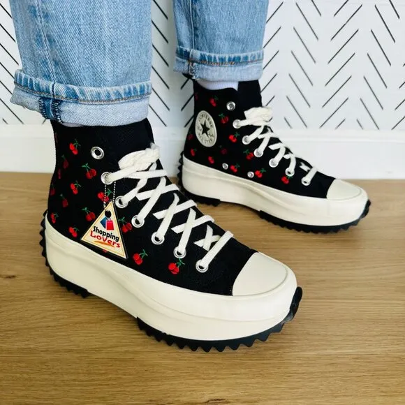 🍒Converse Run Star Hike Cherries Women Shoes Size 6.5 Platform Hi Black A08113C