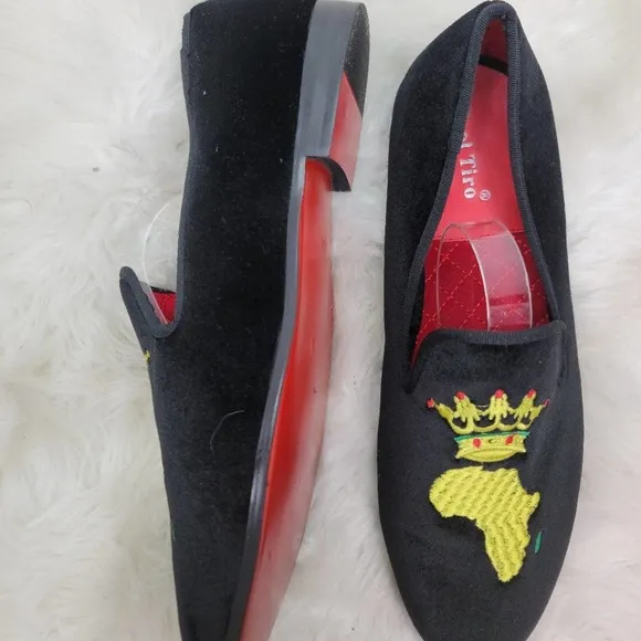 COOL TIRO BLACK VELVET EMBROIDERED MENS LOAFERS SZ 10