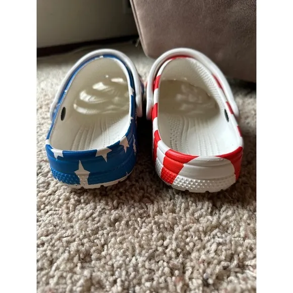 Crocs Clogs Patriotic Stars Stripes Shoes USA Slip On Comfort Size Men 7 Woman 9