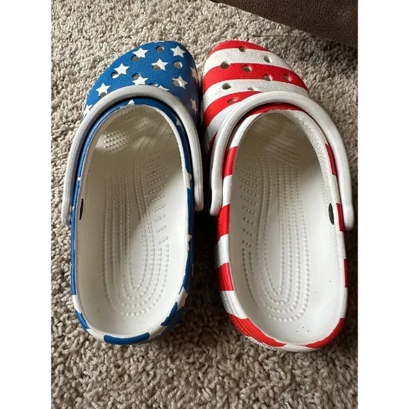 Crocs Clogs Patriotic Stars Stripes Shoes USA Slip On Comfort Size Men 7 Woman 9