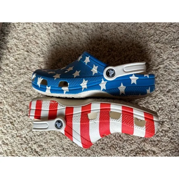 Crocs Clogs Patriotic Stars Stripes Shoes USA Slip On Comfort Size Men 7 Woman 9